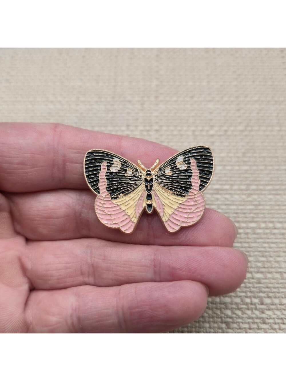 Pastel Pink and Black Moth Enamel Pin - Cute Witchy Insect Lapel Brooch A8940